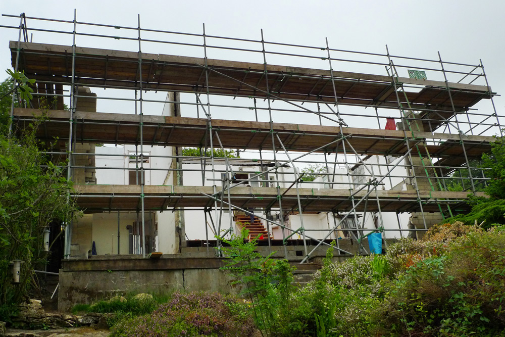Demolition - Three storey scaffolding with front wall removed